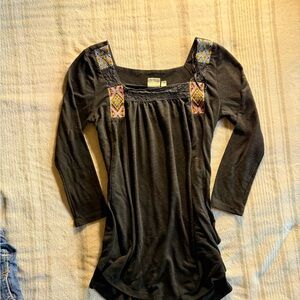 Mudd Black Blouse with Colorful Embroidery